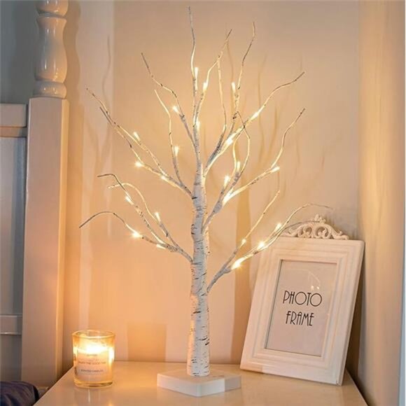 Artificial Tree for Table Decor, 2FT Birch Tree with LED Lights, Warm White - Picture 7 of 7